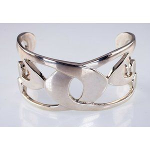 Modernist Symmetrical Design Wide Sterling Silver Cuff Bracelet by WM